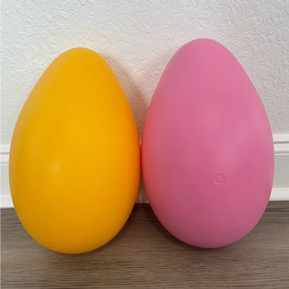 VINTAGE Blow Mold Huge 13” Easter Eggs PastelYellow Pink Set 2 Yard Decor - Picture 1 of 3